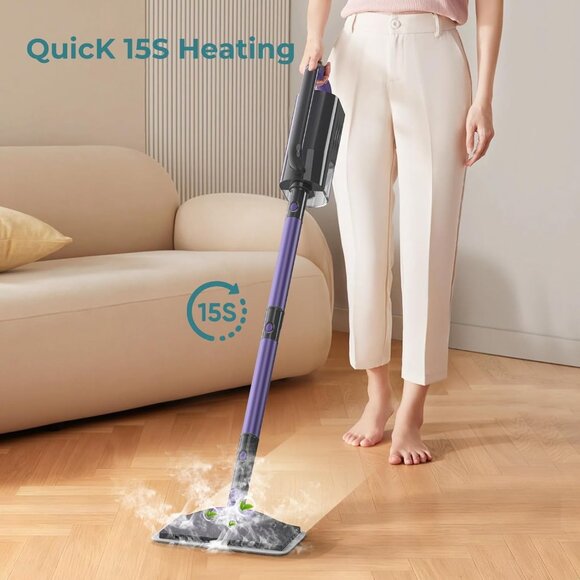Steam Mop, Steam Cleaner with Large-Capacity Water Tank for Cleaning Dark Purple - Picture 6 of 8